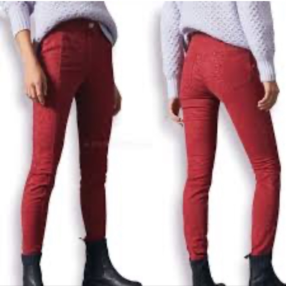 Anthropologie Pilcro Letterpress High Rise Red Floral Skinny Denim Size …